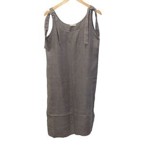 ANNA MELANI Italy Linen Dress Women’s Tie Shoulder Sleeveless Taupe Gray Size Sm